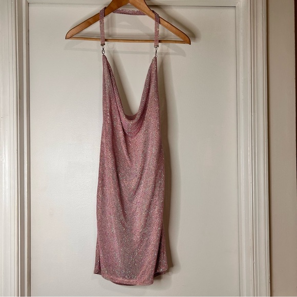 Custom Made Halter Dress With Pink Shimmering Rhinestones - Size 2 - Picture 2 of 16